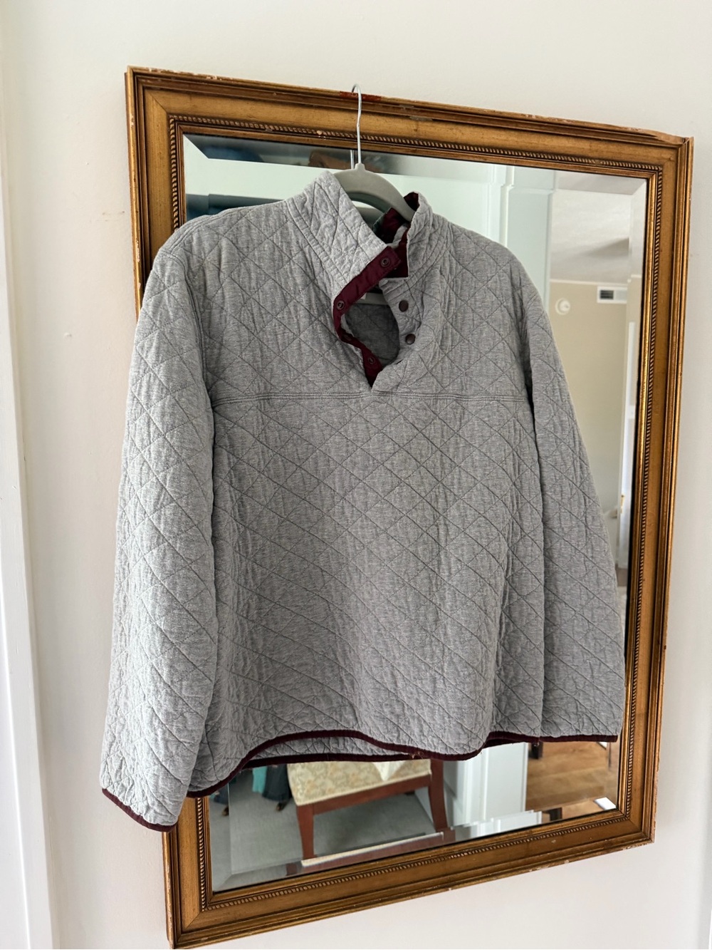 100% cotton Merona Gray Quilted Pullover with Burgundy Trim
